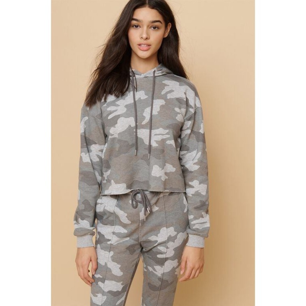Garage Women's Camouflage Cropped Hoodie Sweatshirt Gray Size Medium #1